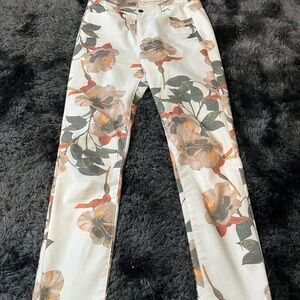 Soft Surroundings Floral Print Capri Pants Womens‎ Size 4 White Tan Green